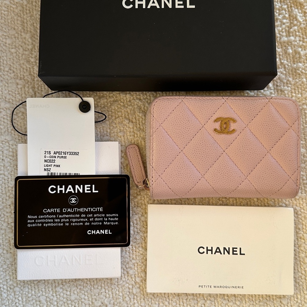 ❤️ Auth Chanel Pink Quilted Caviar Zippy Coin Purse Card Holder Zipped Wallet CC